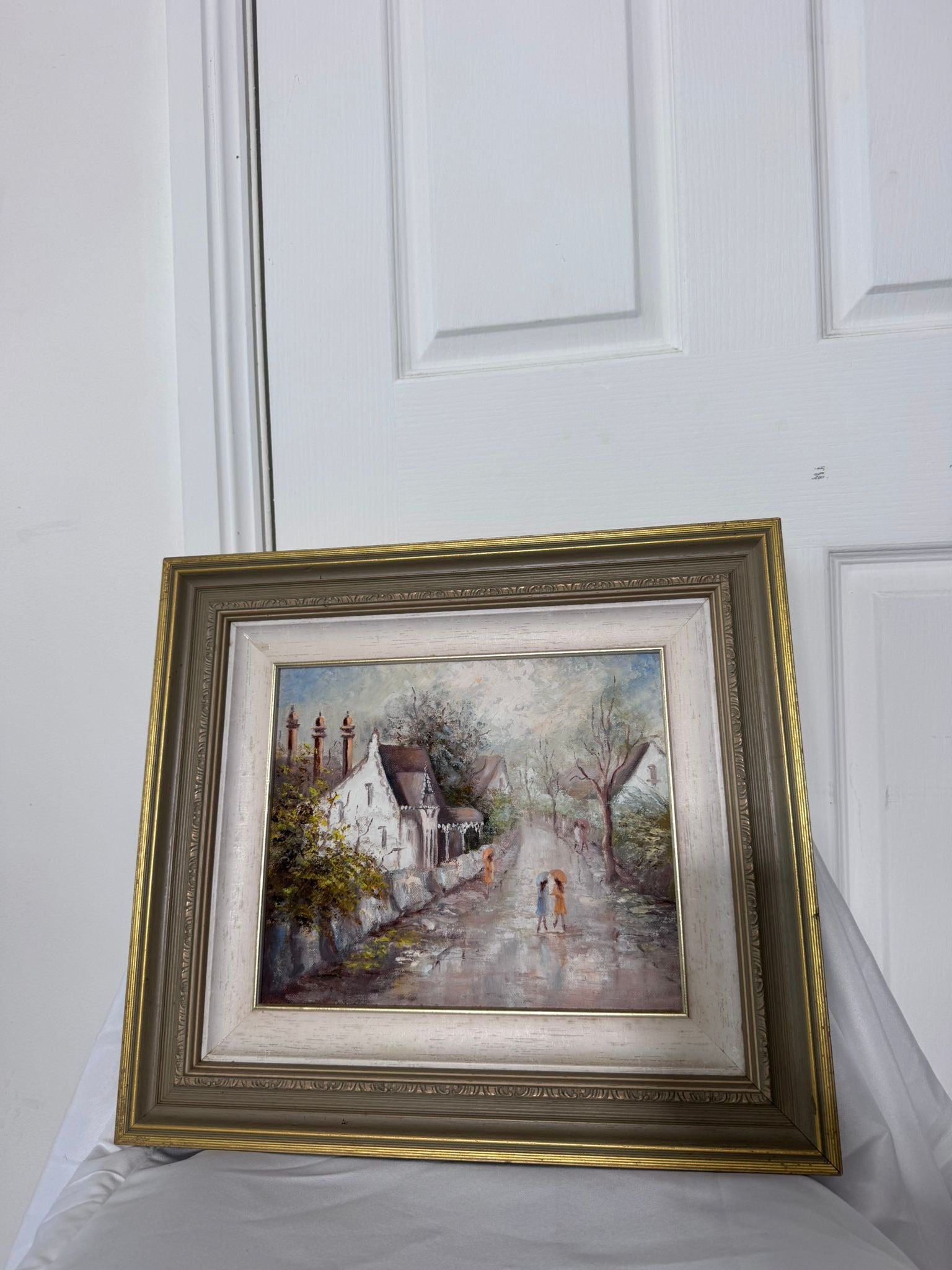 Clare Goodwin Autumn Showers Framed Oil Painting Cottage Street Scene Art - Image 3