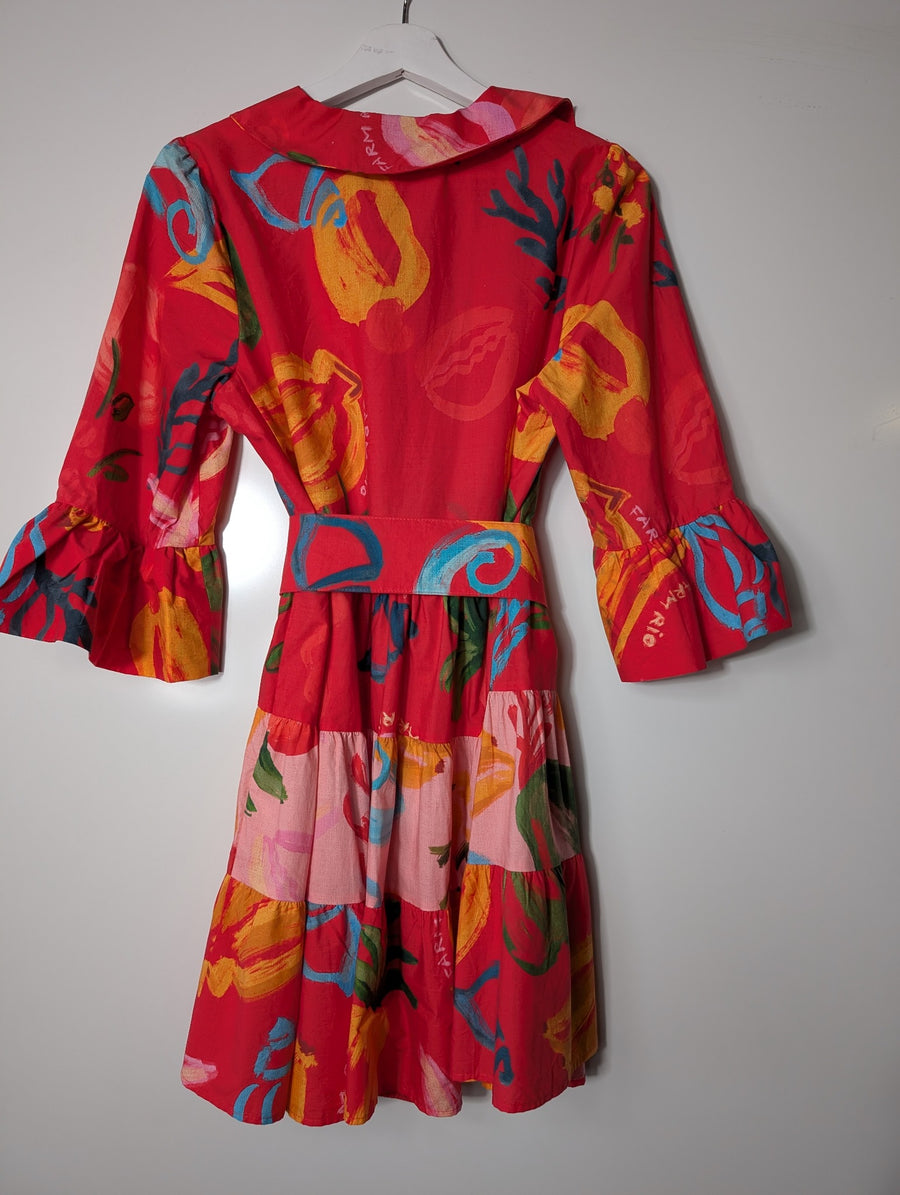 Farm Rio Tropical Fruit Print Mini Shirt Dress Red Size S - Image 7