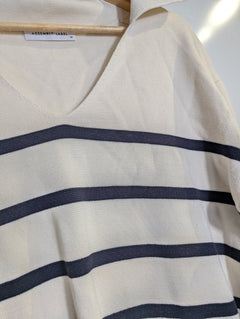 Assembly Label Stripe Knit Polo Cream and Navy Women's Size 14 - Image 7