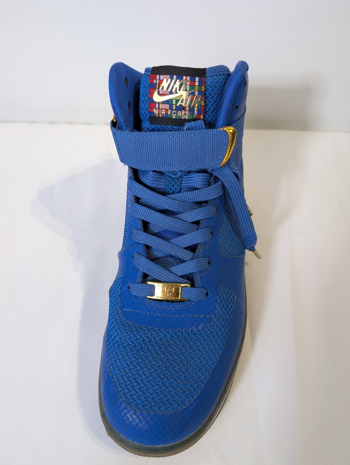 Nike Air Force 1 High - Blue Textured Gold Accents US 8 - Image 7