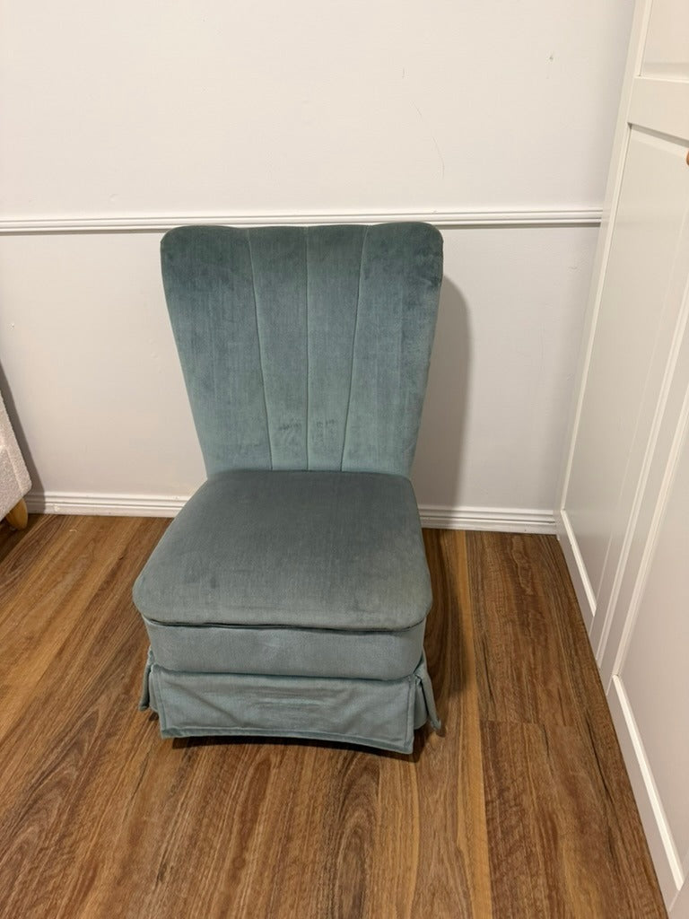 Art Deco Style Channel Tufted Velvet Slipper Chair Sage Green - Image 7