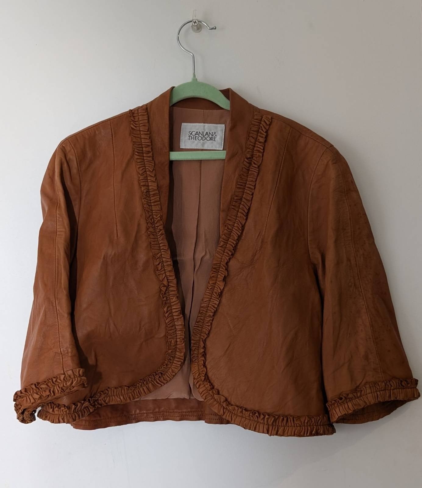 Scanlan & Theodore Leather Cropped Jacket - Ruffle Detail Brown Size SM - Image 1