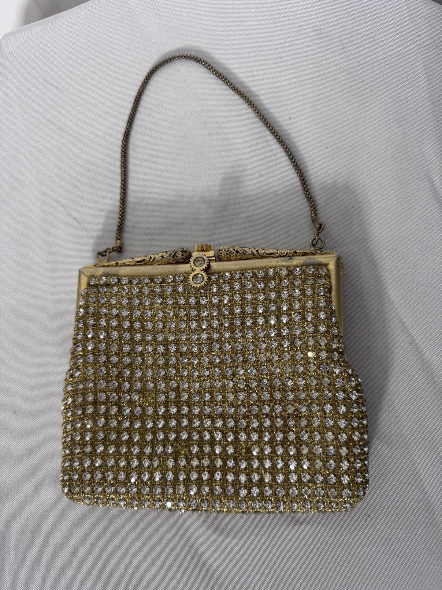 Vintage Gold Tone Rhinestone Mesh Evening Bag - Image 7