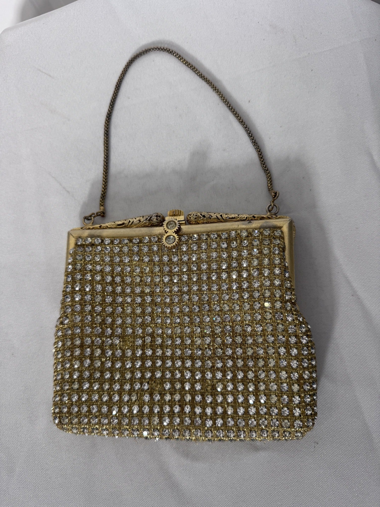 Vintage Gold Tone Rhinestone Mesh Evening Bag - Image 7