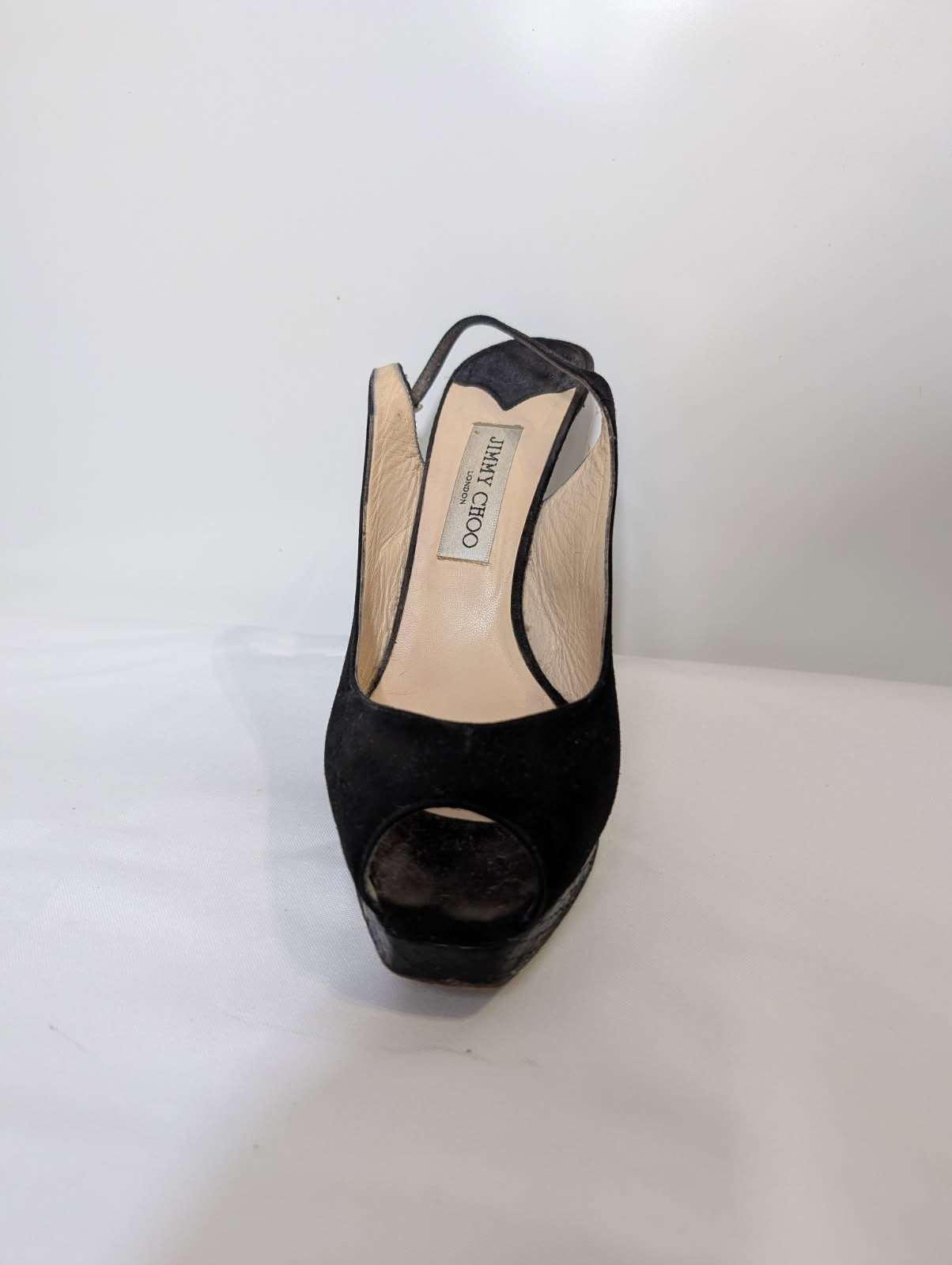 Jimmy Choo Black Suede Peep Toe Slingback Platform Heels - EU 41 - Image 7