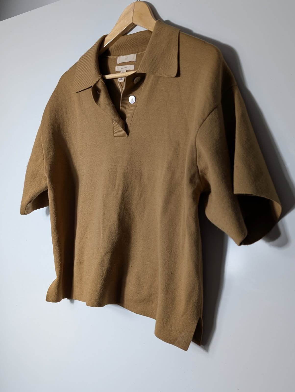 H&M Silk Blend Knit Polo Shirt Tan Women's XS - Image 7