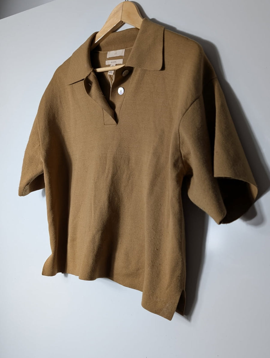 H&M Silk Blend Knit Polo Shirt Tan Women's XS - Image 7