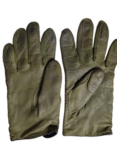 Vintage Military Issue Leather Gloves Olive Green - Image 1