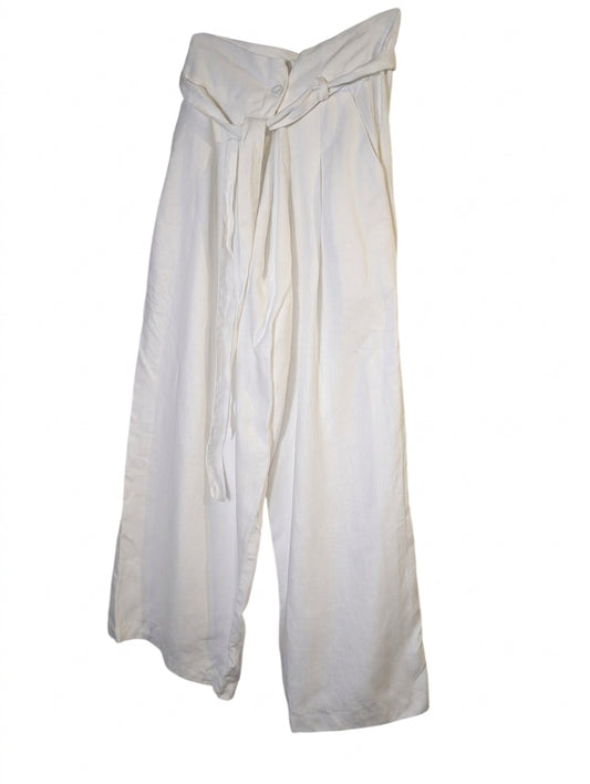 Unbranded Linen Blend Wide Leg Tie-Waist Trousers White - Image 1