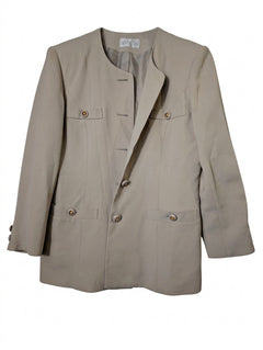 Loverich Vintage Collarless Blazer Jacket Beige Gold Button Detail - Image 1