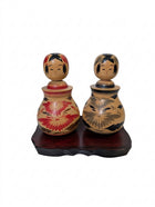 Artisan Heritage Vintage Japanese Kokeshi Doll Set - Hand-Painted Floral Design - Image 1