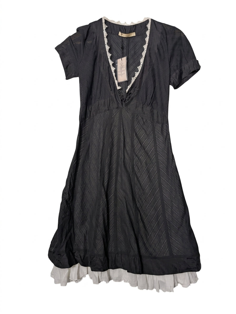 Blumarine Italian Designer Black Striped Dress with Lace Trim - Size IT 42 - Image 1
