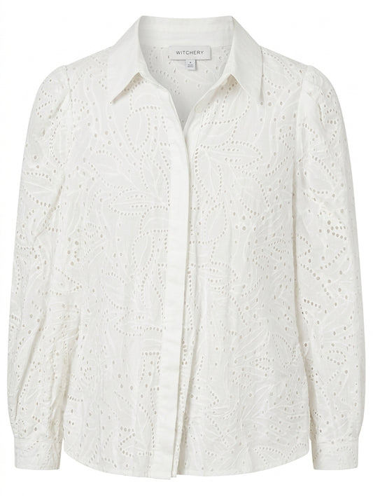 Witchery Broderie Anglaise Button-Down Shirt White Women's Size 8 - Image 1
