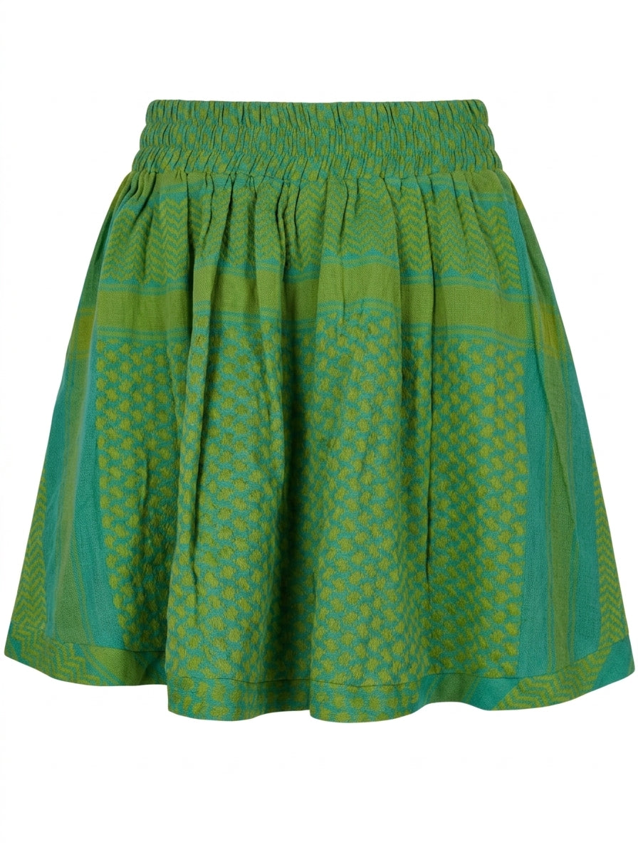 Cecilie Copenhagen Keffiyeh Print Elastic Waist Mini Skirt - Green/Blue Size S - Image 1