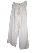 Unbranded Linen Blend Wide Leg Tie-Waist Trousers White - Image 1