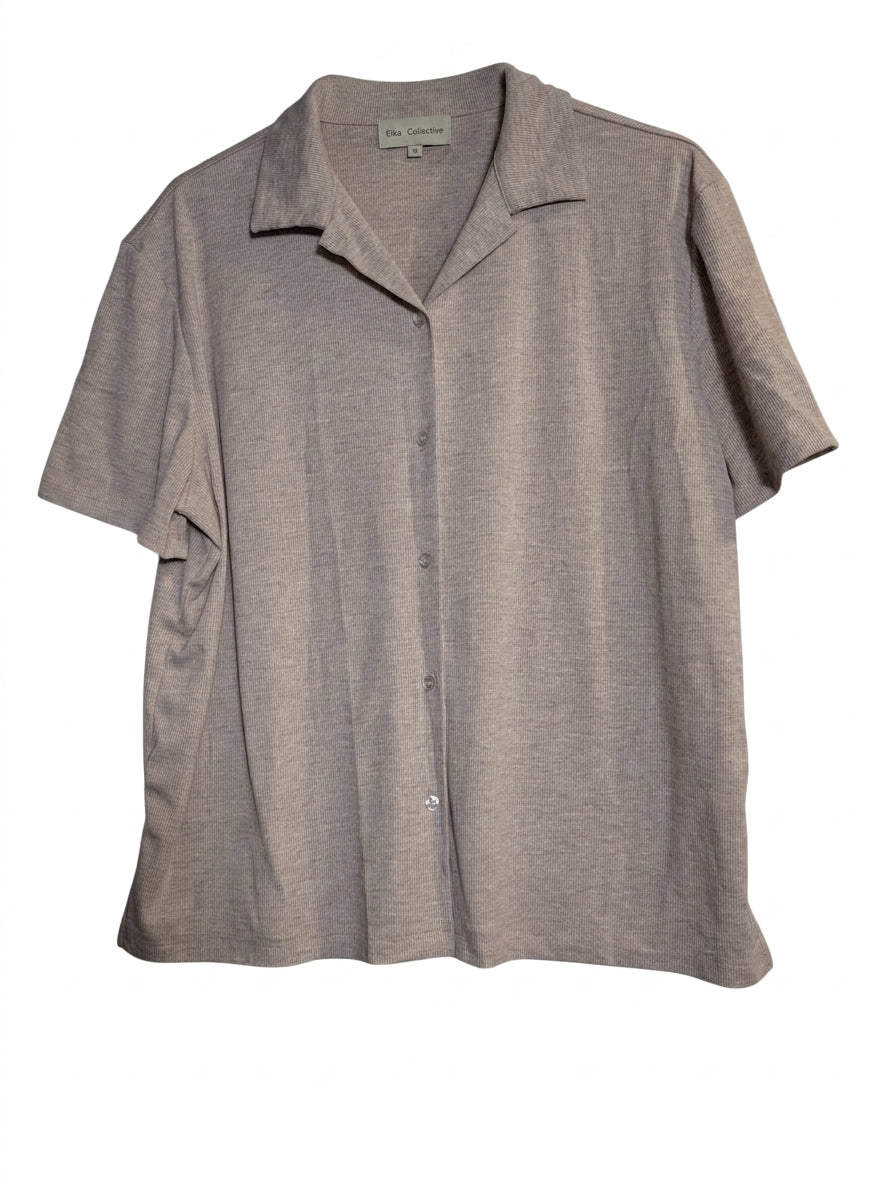Elka Collective Ribbed Button Down Shirt Beige Size 10 - Image 1