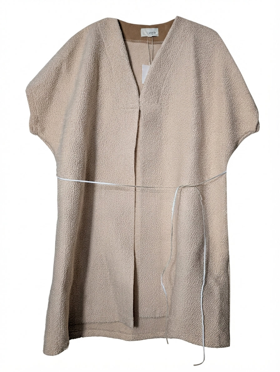 Evyie Textured Open Front Vest With Tie Waist Beige Size L - Image 1
