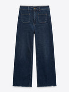 Zara High-Rise Wide-Leg Jeans Dark Wash Patch Pocket Raw Hem EUR 40 - Image 1