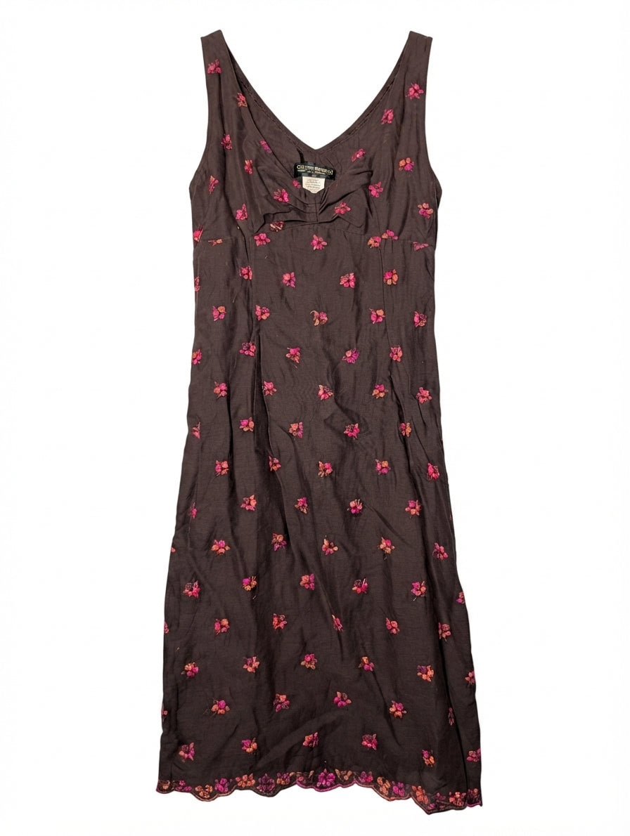 Collette Dinnigan Floral Embroidered Sleeveless Dress Brown Size S