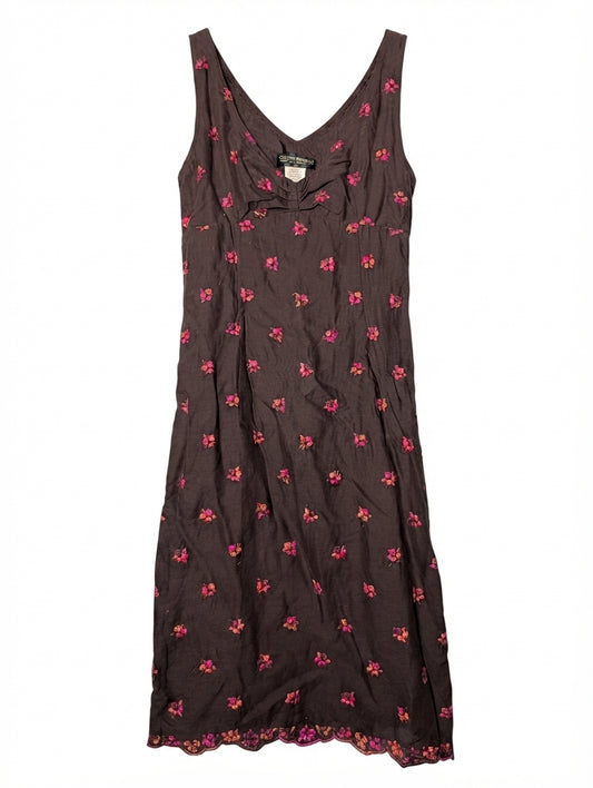 Collette Dinnigan Floral Embroidered Sleeveless Dress Brown Size S - Image 1