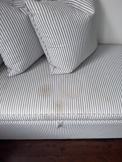 Custom Upholstered Storage Ottoman Bench - Blue & White Stripe - Image 8