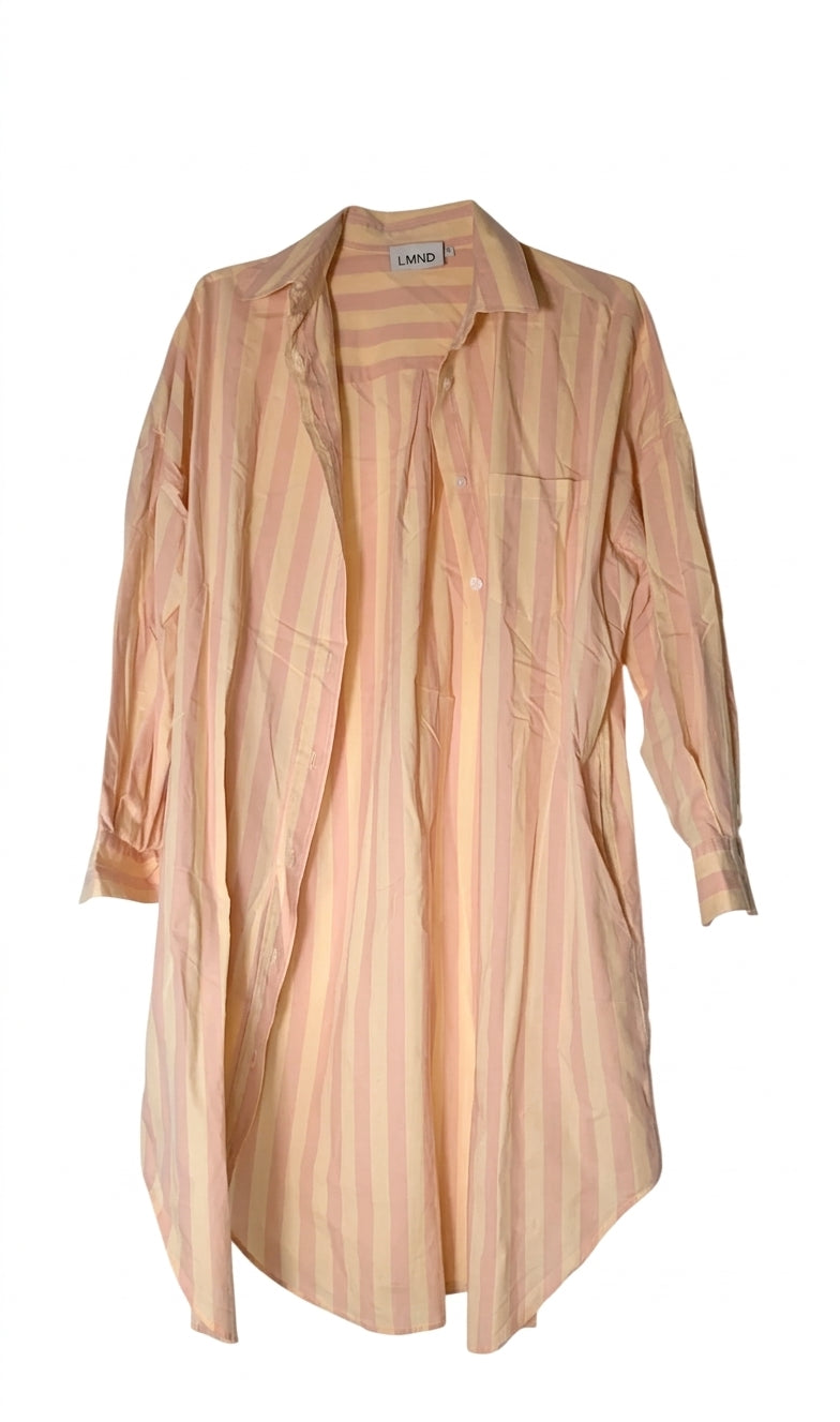 LMND Striped Long Sleeve Button-Up Shirt Peach Cream Size S - Image 1