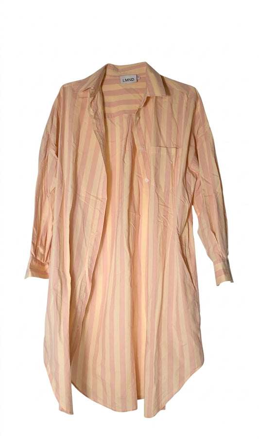 LMND Striped Long Sleeve Button-Up Shirt Peach Cream Size S - Image 1