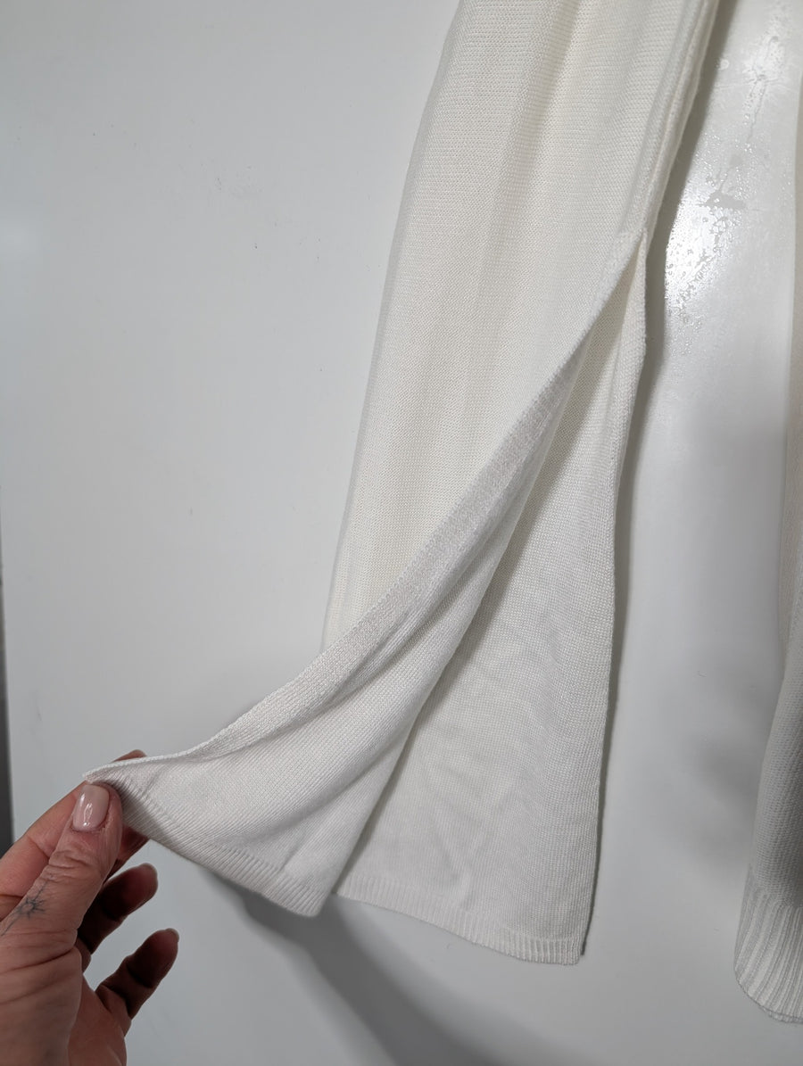 Halston Heritage Knit Sweater With Silk Side Panels White Small - Image 3
