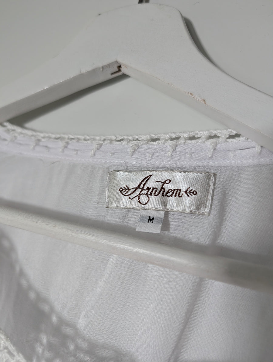 Arnhem Boho Crochet Trim Long Sleeve Blouse White Size M - Image 4