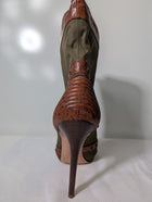 Alexander McQueen Canvas & Leather Peep-Toe Ankle Boots Khaki Brown Size 38 - Image 5