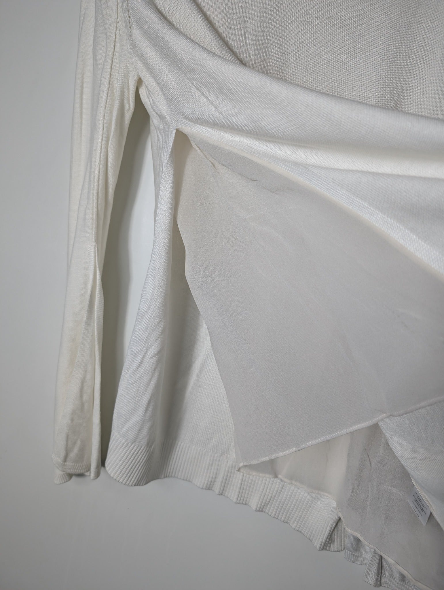 Halston Heritage Knit Sweater With Silk Side Panels White Small - Image 4