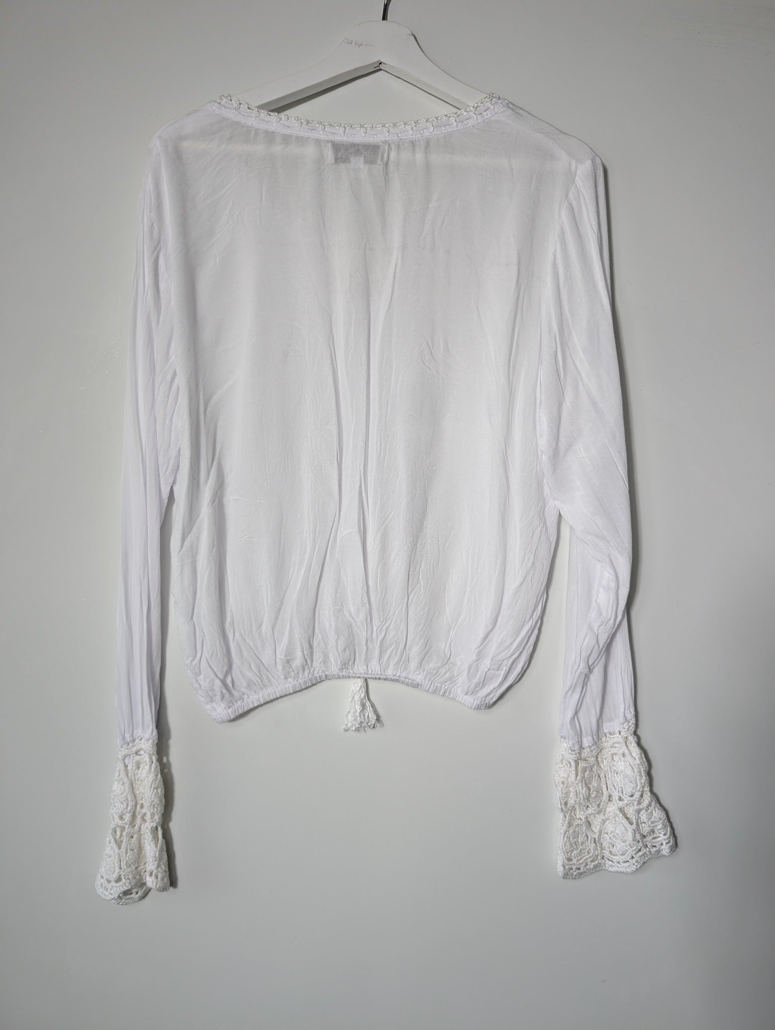 Arnhem Boho Crochet Trim Long Sleeve Blouse White Size M - Image 5