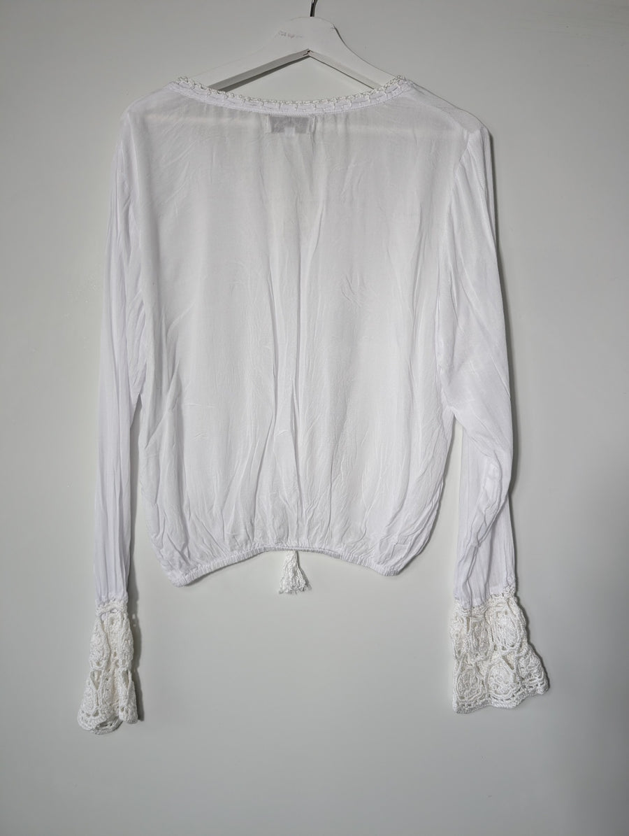 Arnhem Boho Crochet Trim Long Sleeve Blouse White Size M - Image 5