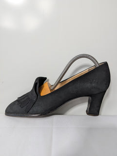 Prada Suede Fringed Kiltie Heeled Loafers Black EU 37 - Image 4