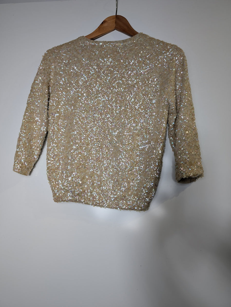 Collette Dinnigan Zip-Front Sequin Cardigan Gold Women's Size S - Image 5
