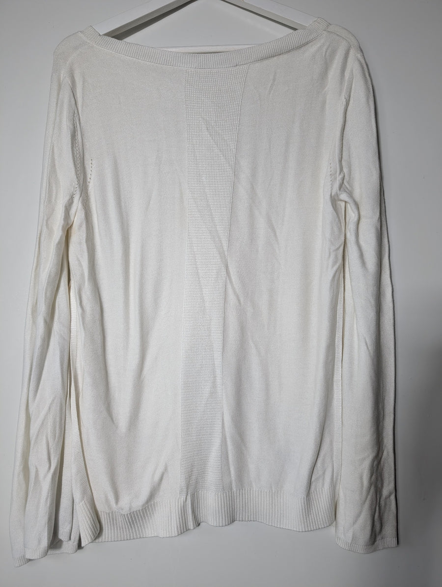 Halston Heritage Knit Sweater With Silk Side Panels White Small - Image 5