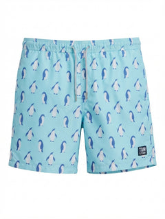 Tom & Teddy Penguin Print Swim Trunks Light Blue Size S - Image 1