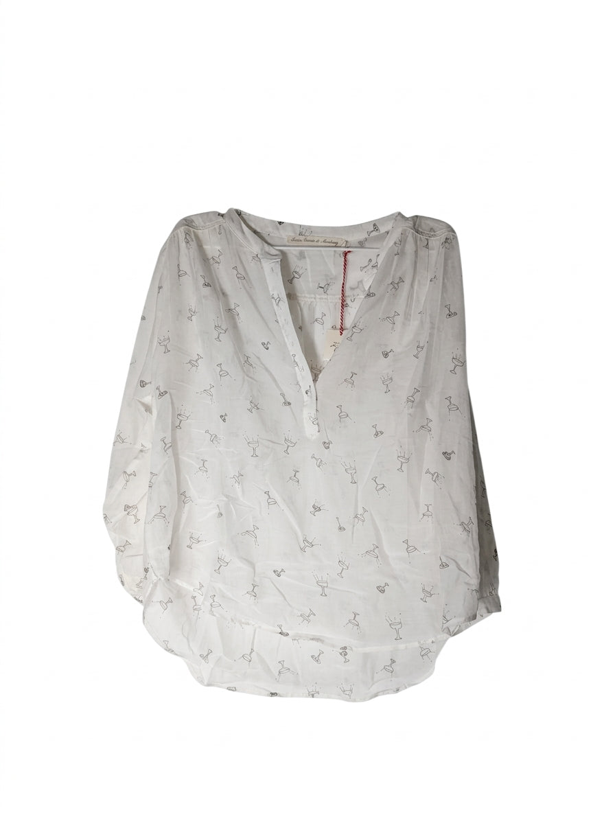 Marie Louise de Monterey White Martini Glass Print Long Sleeve Blouse - Image 1