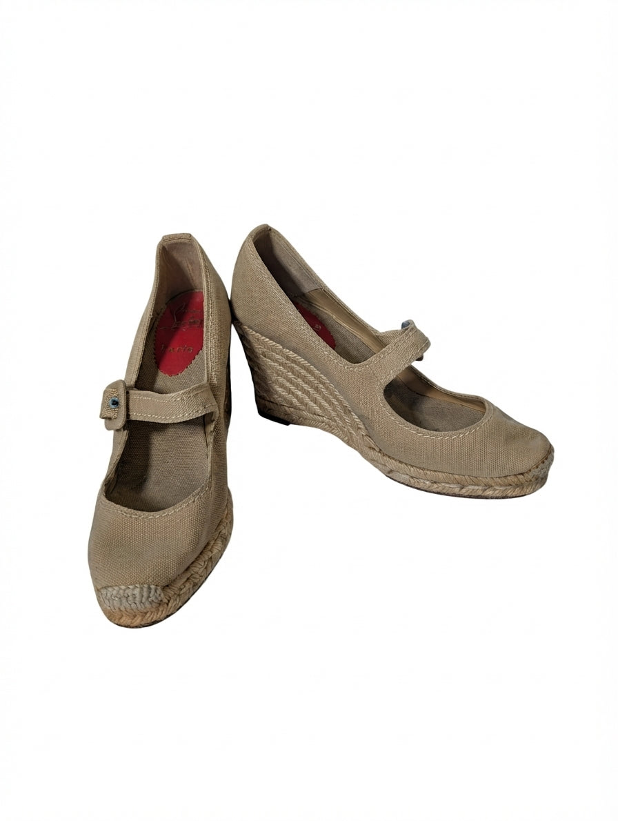 Christian Louboutin Cataclou Espadrille Wedge Mary Jane Beige Size 38 - Image 1