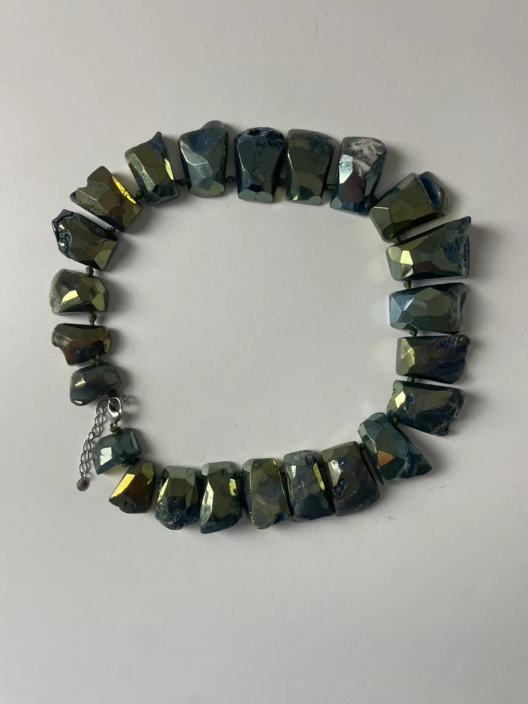 Statement Necklace Irregular Faceted Metallic Beads - Image 1