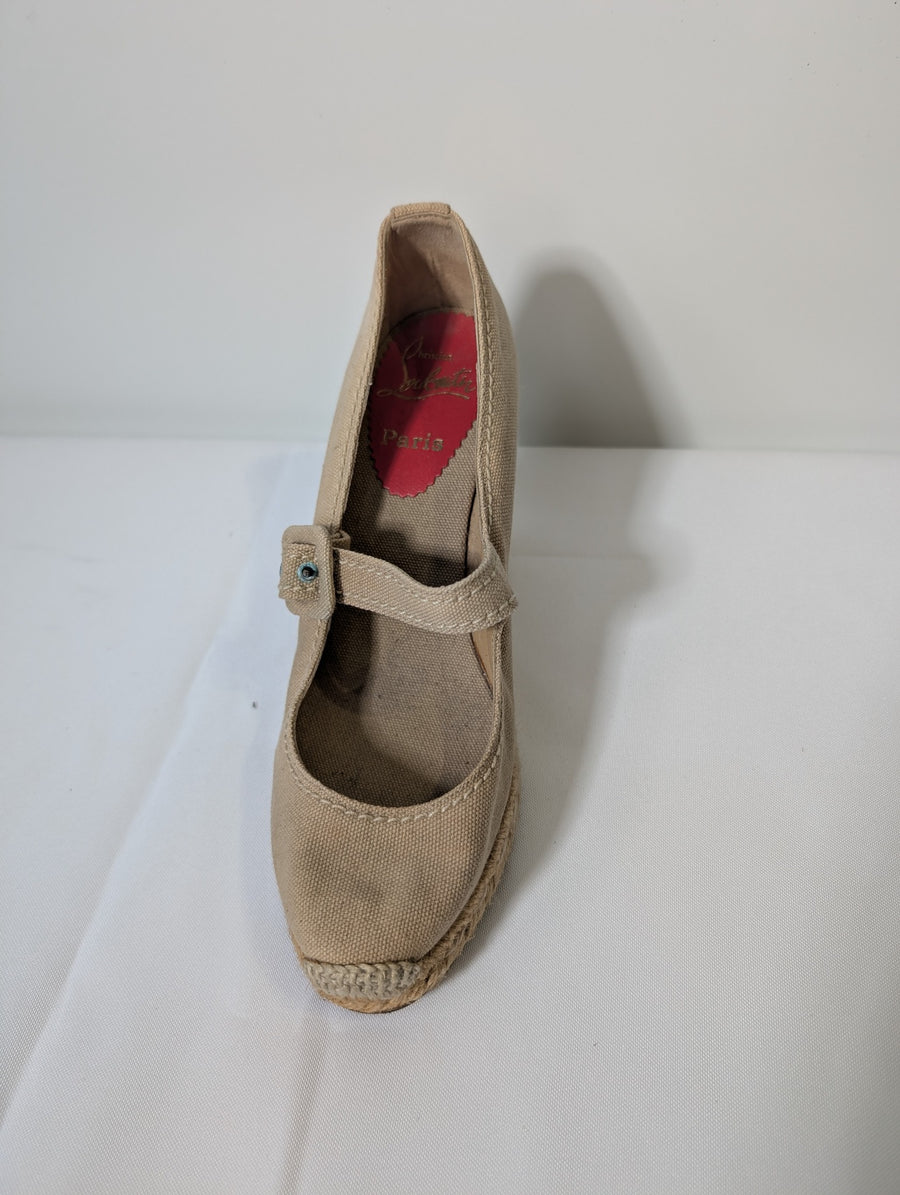 Christian Louboutin Cataclou Espadrille Wedge Mary Jane Beige Size 38 - Image 2