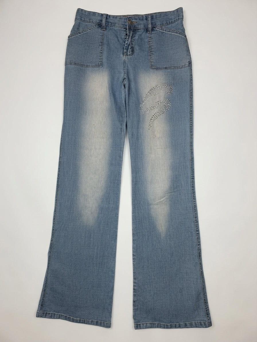 Amber Glow Rhinestone Embellished Light Wash Jeans Women's Size 8 - Image 1