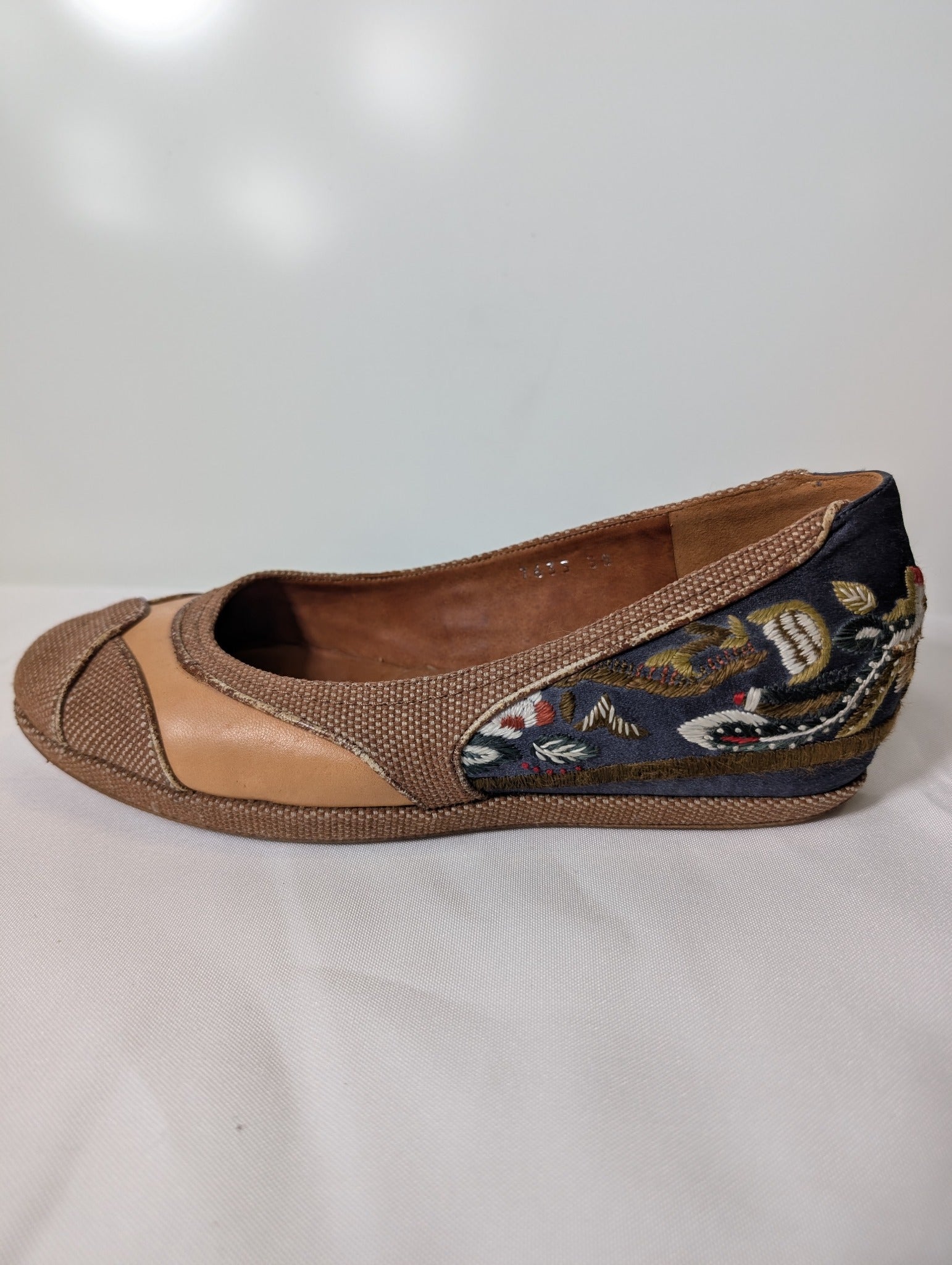 Dries Van Noten Floral Embroidered Canvas & Leather Ballet Flats EU 38 - Image 2