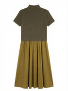 Anthropologie Ribbed Knit Mock Neck Combo Dress Olive and Mustard Women's Size L - Image 1