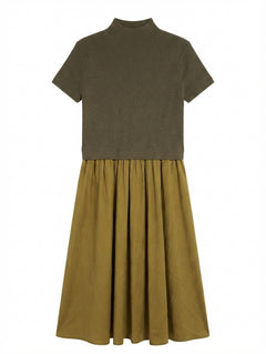Anthropologie Ribbed Knit Mock Neck Combo Dress Olive and Mustard Women's Size L - Image 1