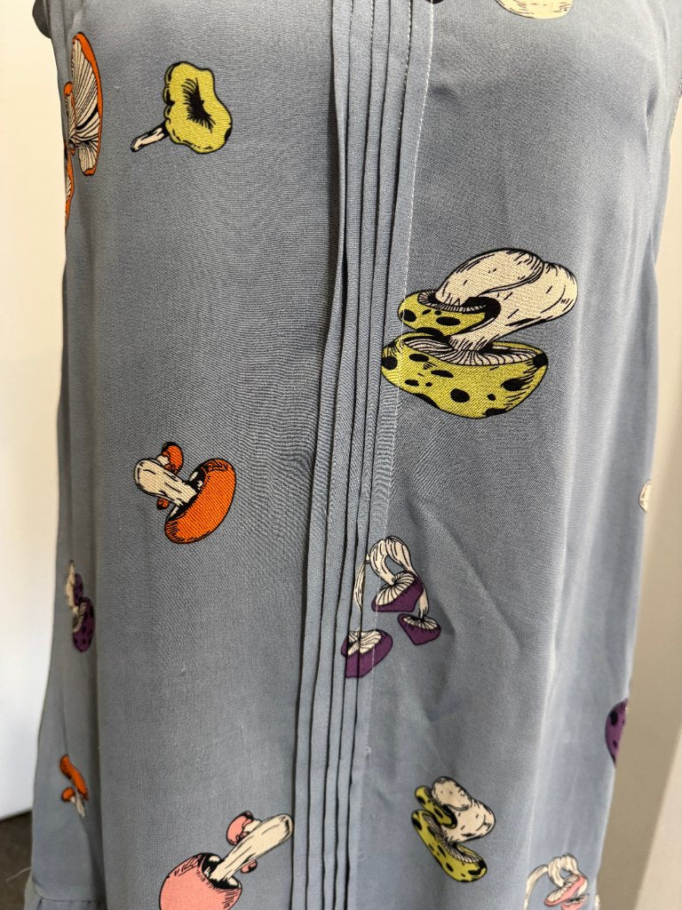 Chim Yen Junk Stuff Mushroom Print Silk Shift Dress - Grey Size M - Image 8
