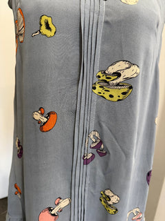 Chim Yen Junk Stuff Mushroom Print Silk Shift Dress - Grey Size M - Image 8