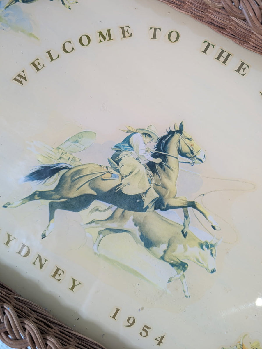 Vintage 1954 Sydney Royal Show Wicker-Rimmed Serving Tray - Image 5