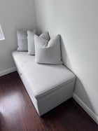 Custom Upholstered Storage Ottoman Bench - Blue & White Stripe - Image 9