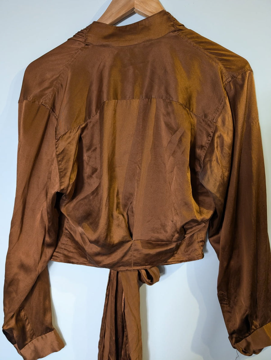 Pinky & Dianne Silk Tie-Front Blouse Brown - Image 8